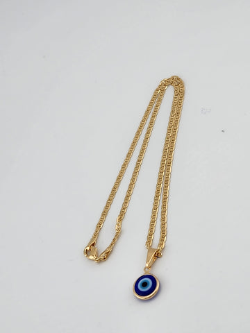 Brand New Brazilian 18k Gold Filled Blue Evil Eye Necklace