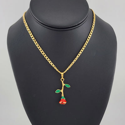 Brand New Brazilian 18k Gold Filled Red Rose Necklace