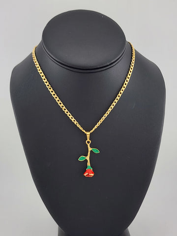 Brand New Brazilian 18k Gold Filled Red Rose Necklace