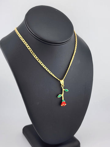 Brand New Brazilian 18k Gold Filled Red Rose Necklace