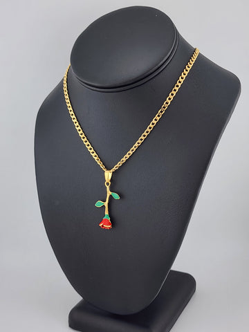 Brand New Brazilian 18k Gold Filled Red Rose Necklace