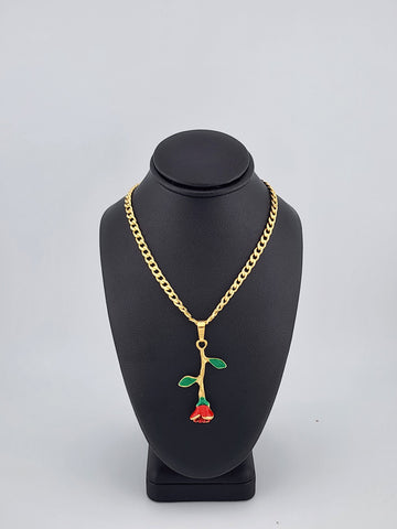 Brand New Brazilian 18k Gold Filled Red Rose Necklace