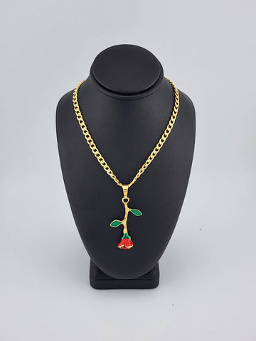 Brand New Brazilian 18k Gold Filled Red Rose Necklace