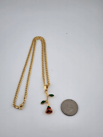 Brand New Brazilian 18k Gold Filled Red Rose Necklace