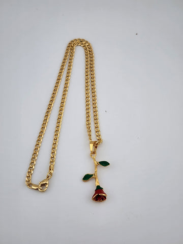 Brand New Brazilian 18k Gold Filled Red Rose Necklace