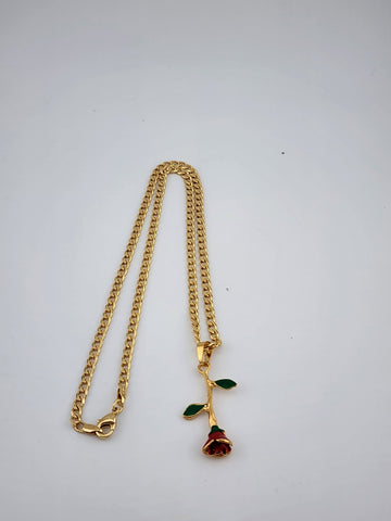 Brand New Brazilian 18k Gold Filled Red Rose Necklace