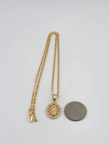 Brand New Brazilian 18k Gold Filled Virgen De Guadalupe Necklace