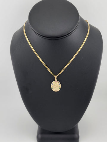 Brand New Brazilian 18k Gold Filled Virgen de Guadalupe Necklace