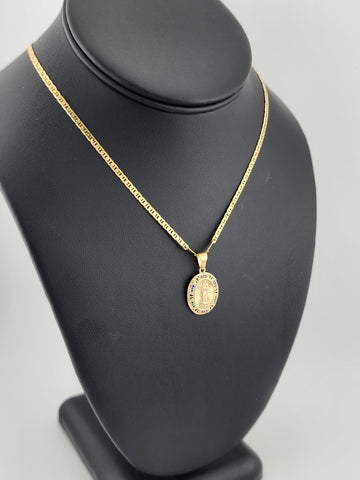 Brand New Brazilian 18k Gold Filled Virgen de Guadalupe Necklace