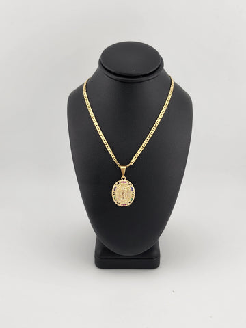 Brand New Brazilian 18k Gold Filled Virgen de Guadalupe Necklace