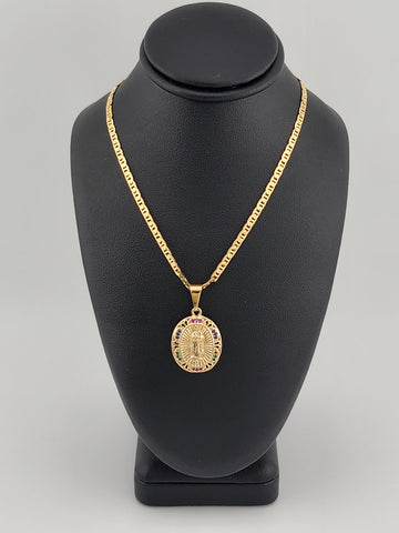 Brand New Brazilian 18k Gold Filled Virgen de Guadalupe Necklace