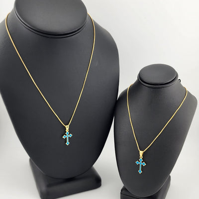 Brand New Aqua Blue Enamel Cross Necklace