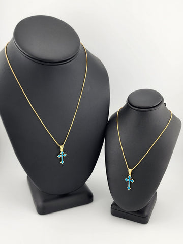 Brand New Aqua Blue Enamel Cross Necklace