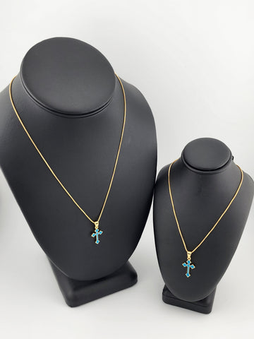 Brand New Aqua Blue Enamel Cross Necklace