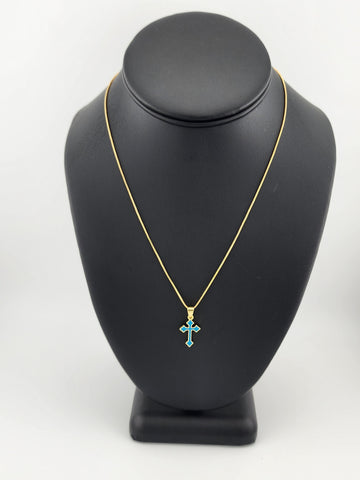 Brand New Aqua Blue Enamel Cross Necklace