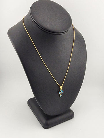 Brand New Aqua Blue Enamel Cross Necklace