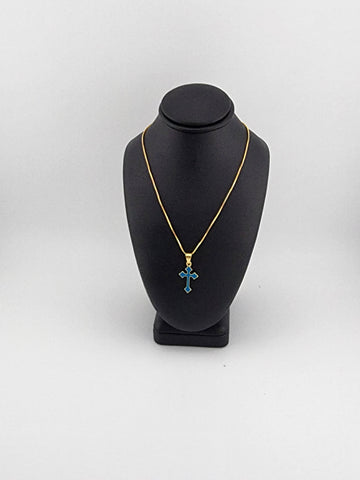 Brand New Aqua Blue Enamel Cross Necklace