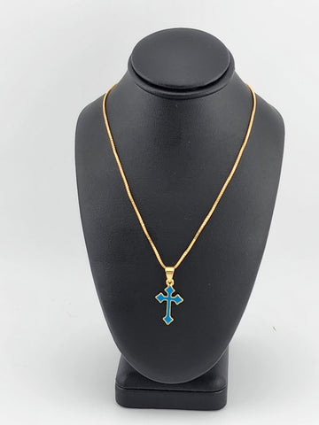 Brand New Aqua Blue Enamel Cross Necklace