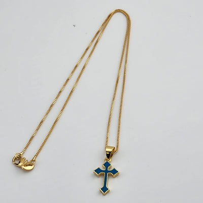 Brand New Aqua Blue Enamel Cross Necklace