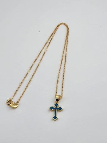 Brand New Aqua Blue Enamel Cross Necklace