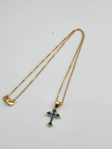 Brand New Aqua Blue Enamel Cross Necklace