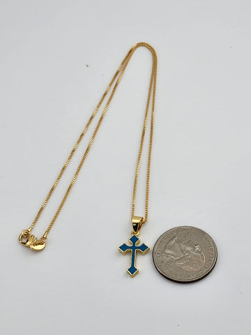 Brand New Aqua Blue Enamel Cross Necklace