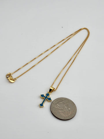 Brand New Aqua Blue Enamel Cross Necklace