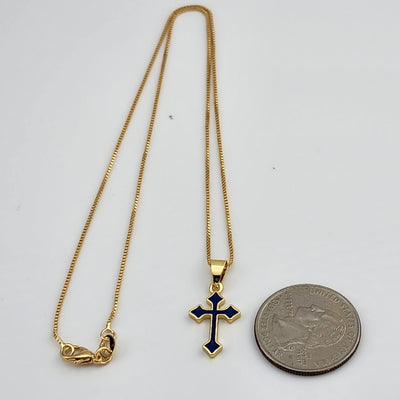 Brand New Royal Blue Enamel Cross Necklace