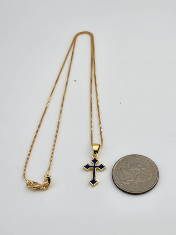 Brand New Royal Blue Enamel Cross Necklace