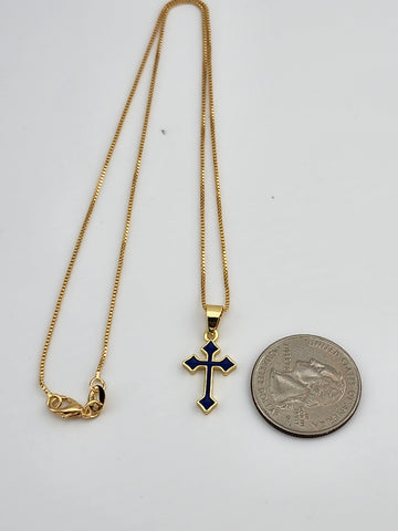 Brand New Royal Blue Enamel Cross Necklace