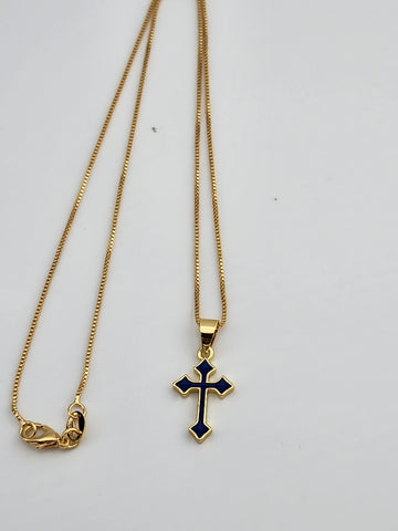 Brand New Royal Blue Enamel Cross Necklace