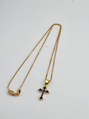 Brand New Royal Blue Enamel Cross Necklace