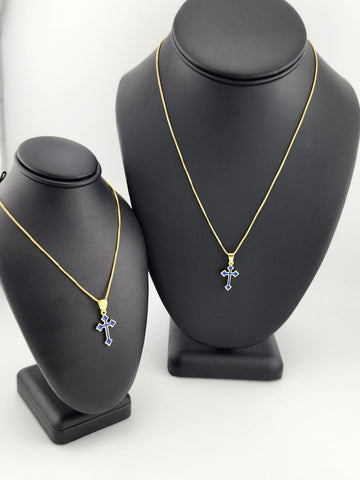 Brand New Royal Blue Enamel Cross Necklace