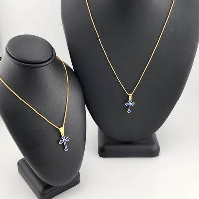 Brand New Royal Blue Enamel Cross Necklace