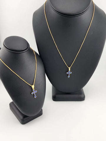 Brand New Royal Blue Enamel Cross Necklace