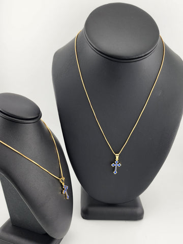 Brand New Royal Blue Enamel Cross Necklace