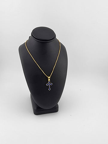 Brand New Royal Blue Enamel Cross Necklace