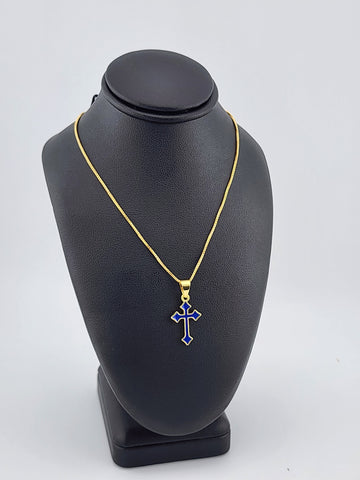 Brand New Royal Blue Enamel Cross Necklace