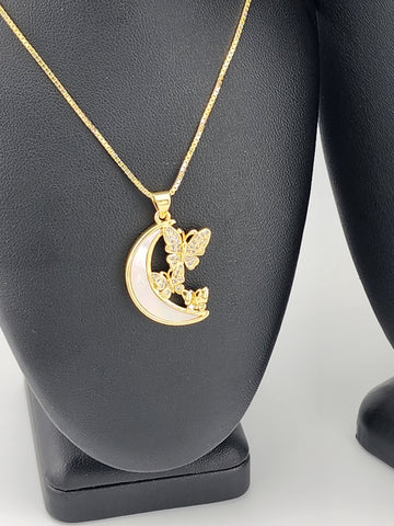 Brand New Half Moon Double Butterfly Necklace