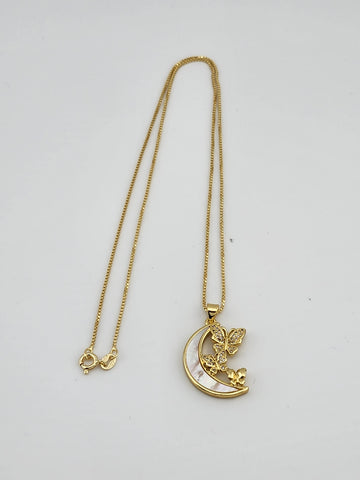 Brand New Half Moon Double Butterfly Necklace