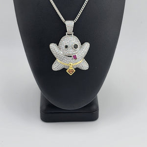 Brand New Sterling Silver 925 Emoji Ghost Necklace