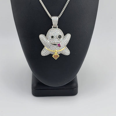 Brand New Sterling Silver 925 Emoji Ghost Necklace