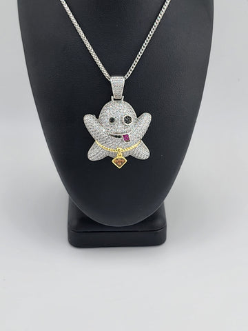 Brand New Sterling Silver 925 Emoji Ghost Necklace