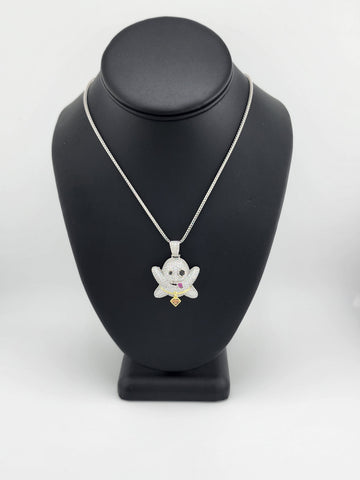 Brand New Sterling Silver 925 Emoji Ghost Necklace