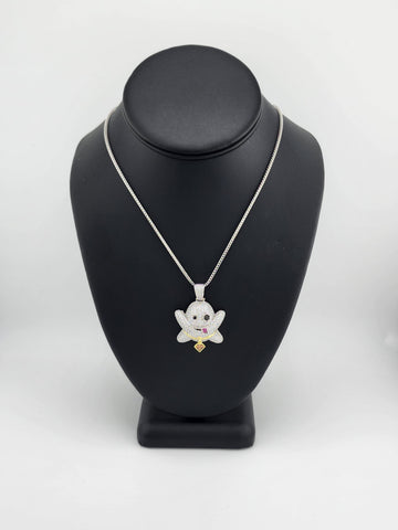 Brand New Sterling Silver 925 Emoji Ghost Necklace