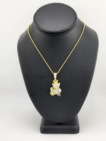 Brand New Sterling Silver 925 Crown Angry Teddy Bear Necklace