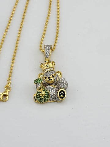 Brand New Sterling Silver 925 Crown Angry Teddy Bear Necklace