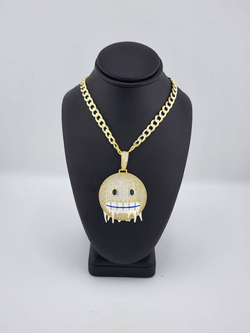 Brand New Sterling Silver 925 Emoji Frozen Face Necklace