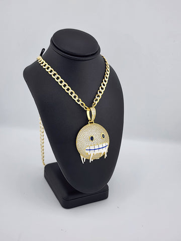 Brand New Sterling Silver 925 Emoji Frozen Face Necklace