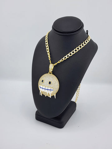 Brand New Sterling Silver 925 Emoji Frozen Face Necklace